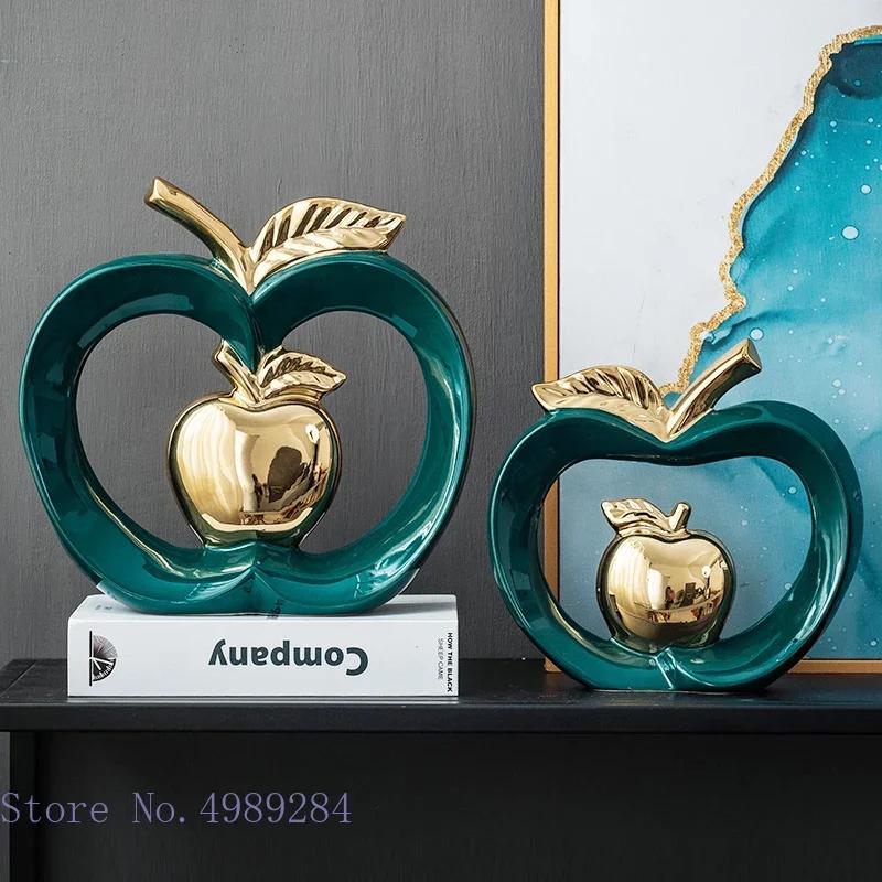 Simulated Apple Hollow Golden Ceramic Art Crafts Desktop Storage Ornaments Candy Jar Storage Box Golden Apple Home Furnishings