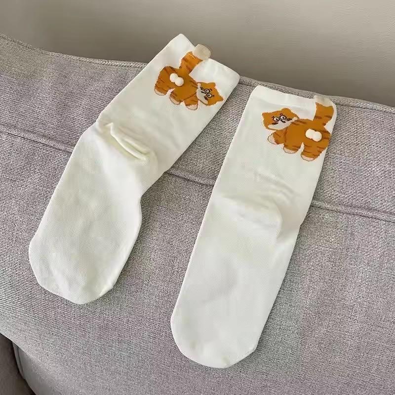 JOYBLISS Chaussettes Chat Mignon 3D Noir/Blanc Chaussettes Coton Chat Drôle Respirantes Douces Fille Femme Chaussettes Fantaisie Ensemble Cadeau Kawaii