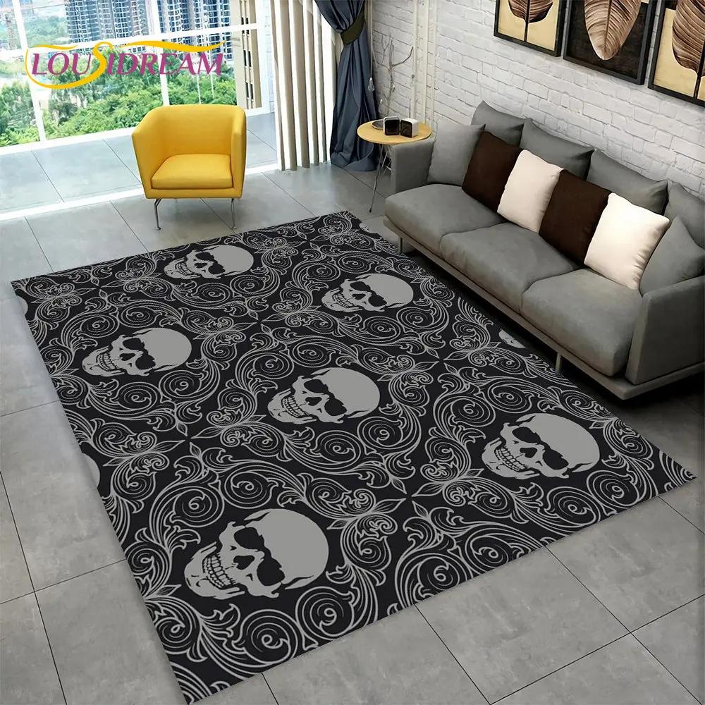 Teppich mit Horror-Totenkopf, Gothic-Hexerei, Teppich für Wohnzimmer, Schlafzimmer, Sofa, Spielzimmer, Fußmatte, Dekoration, rutschfeste Bodenmatte