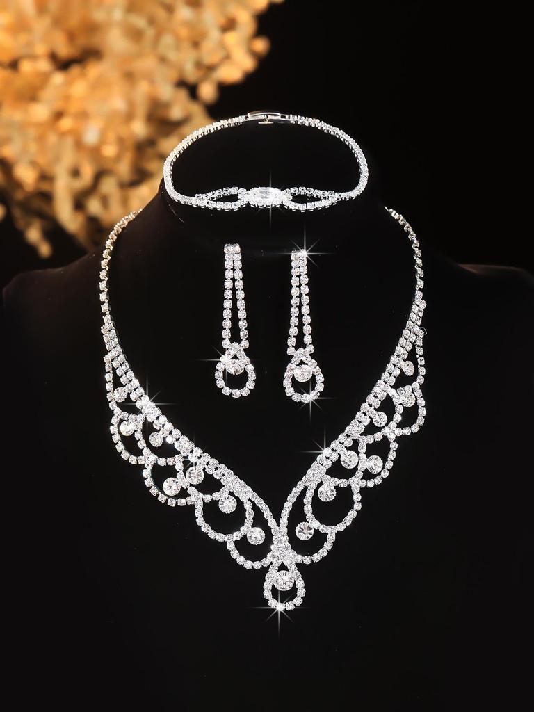 European Style Diamond-Inlaid Evening Necklace & Jewelry Set for Brides