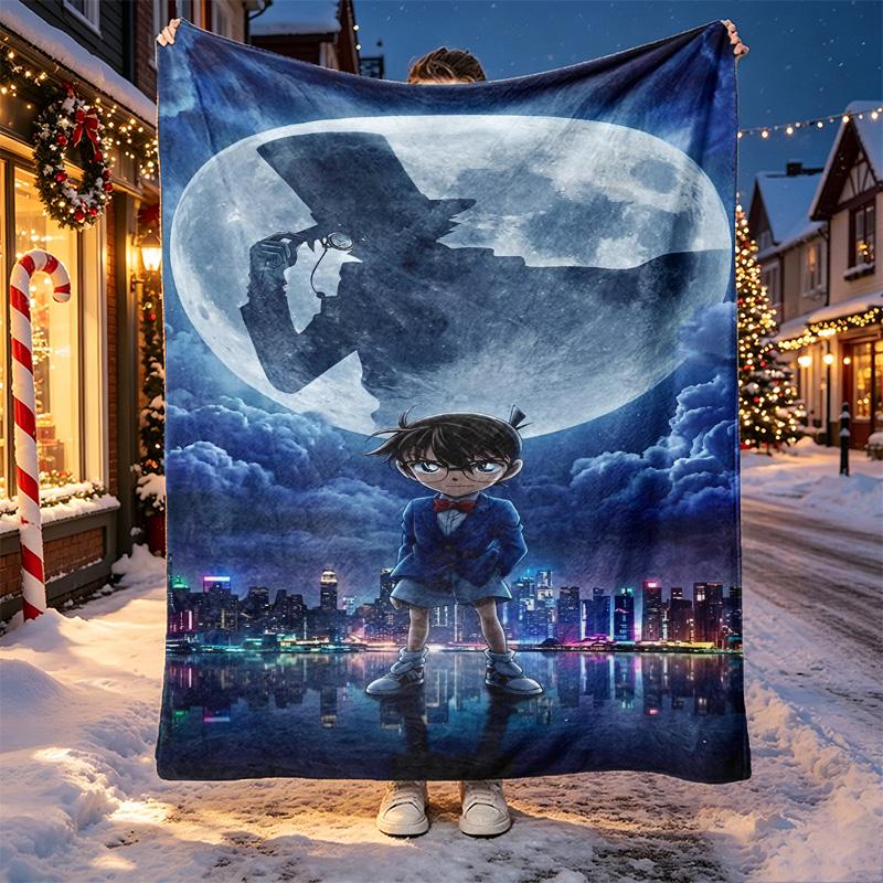 Detective Conan Pattern Blanket for Home Decoration, Bed, Sofa, Car Travel, Camping, Suitable for All Seasons, Birthday Christmas Gift