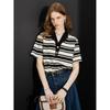 Jomi, French POLO collar contrasting color striped short-sleeved T-shirt women's summer new casual versatile top