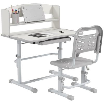 Height Adjustable Kids Study Table and Chair Set, with Drawer, Storage Shelf, 80 X 54.5 X 104 Cm, Grey
