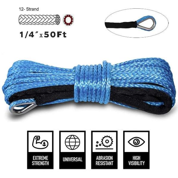 15M 7500LBS Synthetic Winch Rope Line Recovery Cable For Jeep Off Road 4WD ATV UTV Truck Boat SUV Synthetic Winch Towing Rope