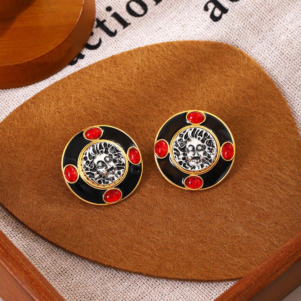 Vintage Geometric Oil Drop Earrings in Round Shape, Simple and Retro