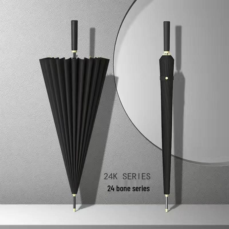 24-Rib Long Handle Large Automatic Umbrella - Double Reinforced, High-End Business and Advertising Use.
