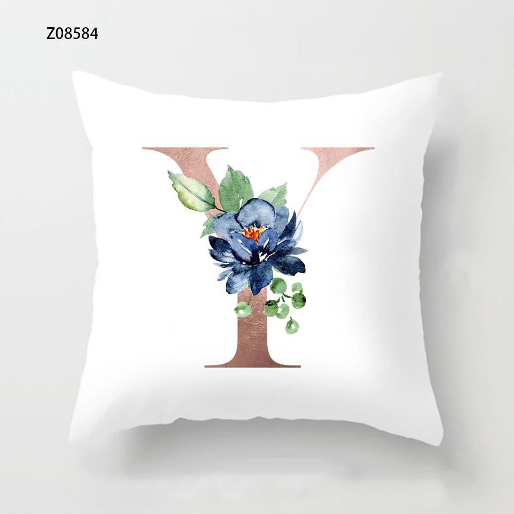 Pink Initials A B C Pillowcase Alphabet Flowers Home Sofa Decor Cushion Cover Living Room Bedroom Bed Decorative Pillow Cover