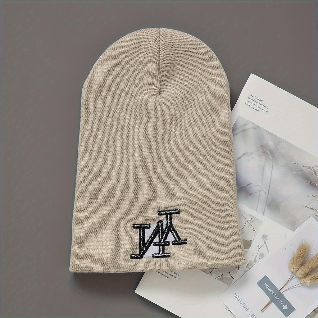 1/2/3Pcs Unisex Winter Beanie Hats, Solid Color Knitted Warm Outdoor Caps With Embroidered Hand Washable