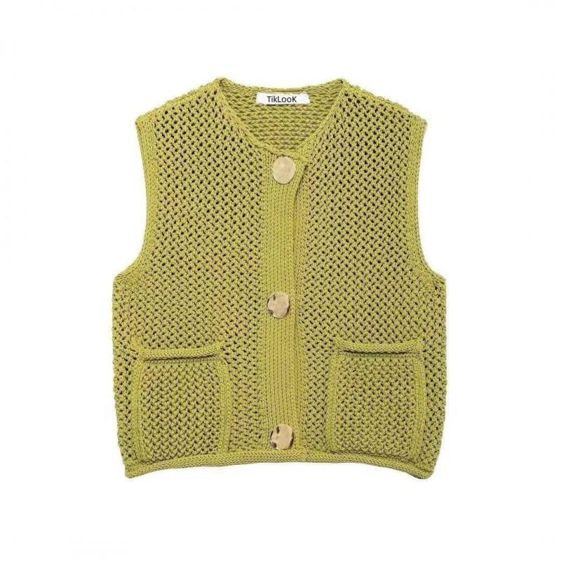Womens Crochet Knit Vest 2026 Fall Winter Sleeveless Openwork Cardigan Streetwear Casual Outfit