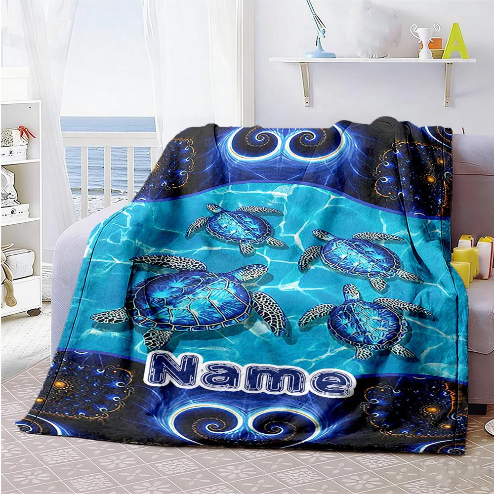 Turtle Style06 Customize Text Blanket Throw Personalized Blanket Ultra-Soft Versatile for Office Chair Bed Livingroom Home Decor Ideal for All Seasons