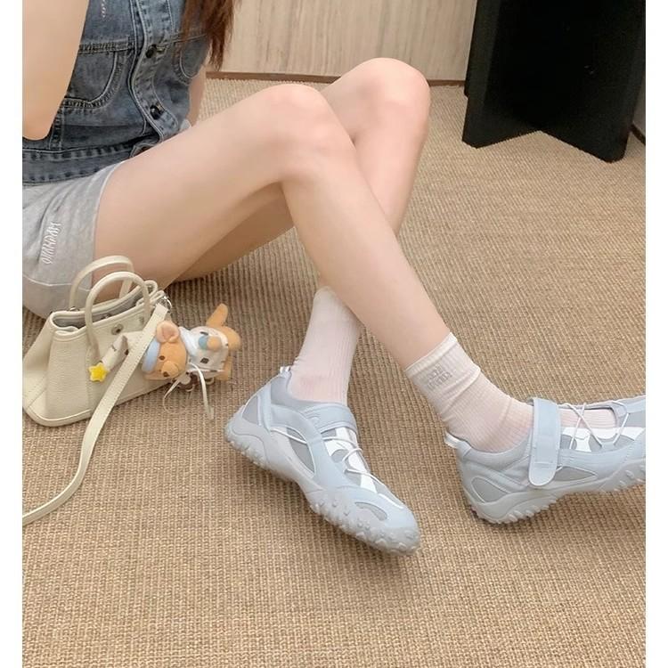 Grape mother same round head Velcro breathable mesh functional wind single shoes casual versatile thick sole heightening sports shoes