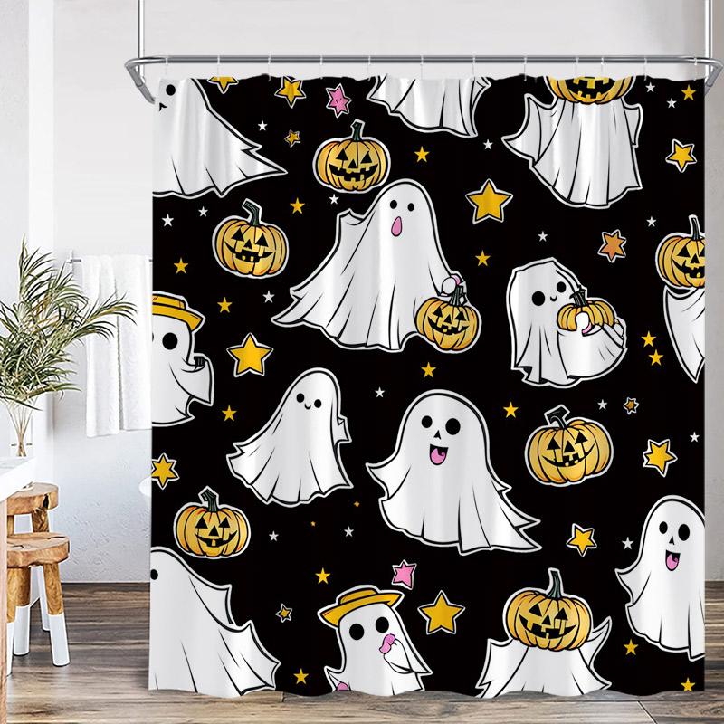 Horror Halloween Shower Curtain Forest Dead Trees Tombstone Crow Black Cat Skeleton Bath Curtains Home Bathroom Decor with Hooks
