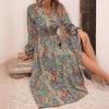 Women's Autumn and Winter New Temperament V-neck Printed Long-sleeved Dress