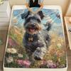 Schnauzer and Flower Bush,pattern Flannel Blanket, High Quality Comfortable for All Seasons, Home Decor, Warmth and Comfort, Perfect for Gifts.
