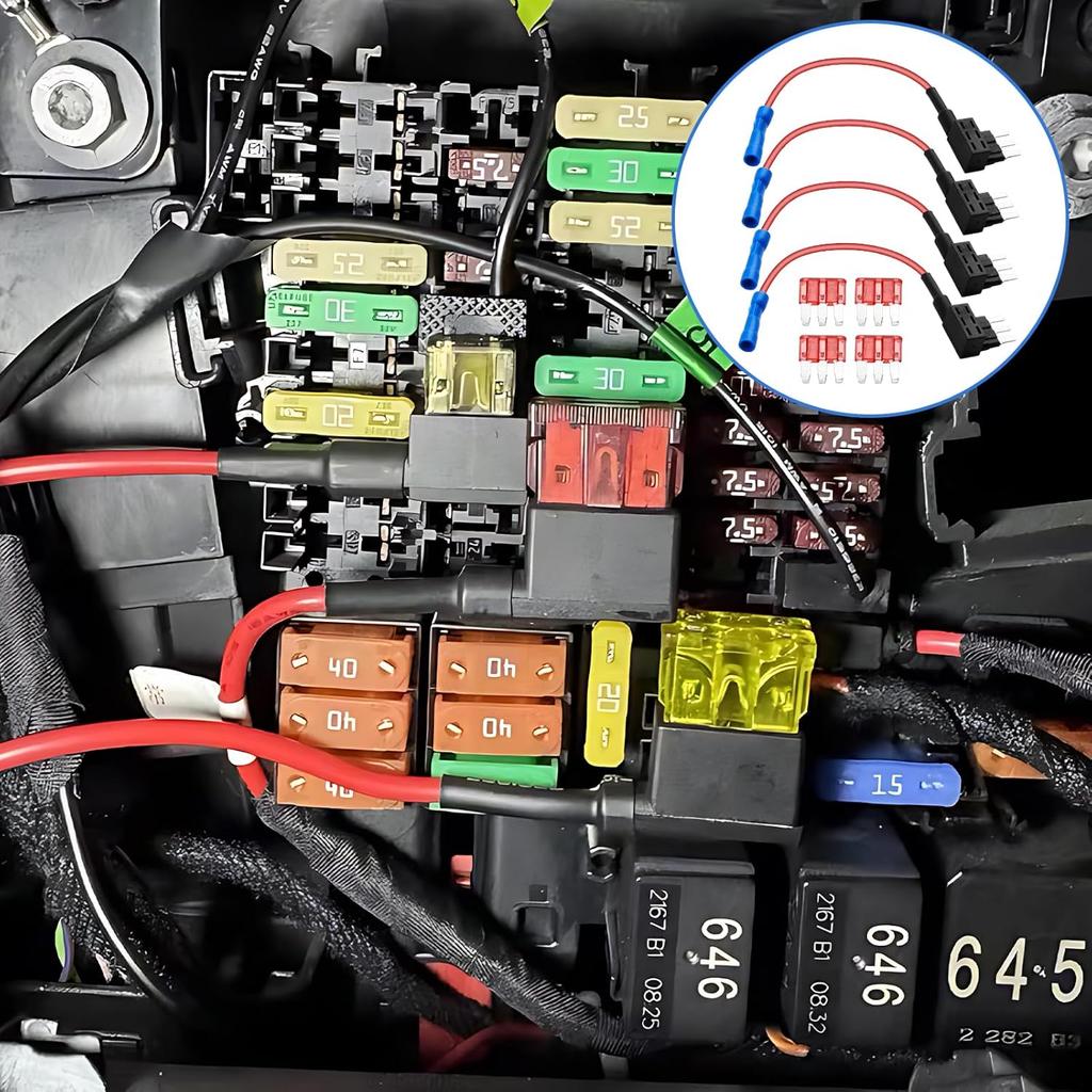 4 Pack Micro 3 Fuse Tap, Add A Circuit Adapters, Expandable Blade Style 12V Fuse Holders For Underglow Lights, Interior LEDs & Car Accessories (Red