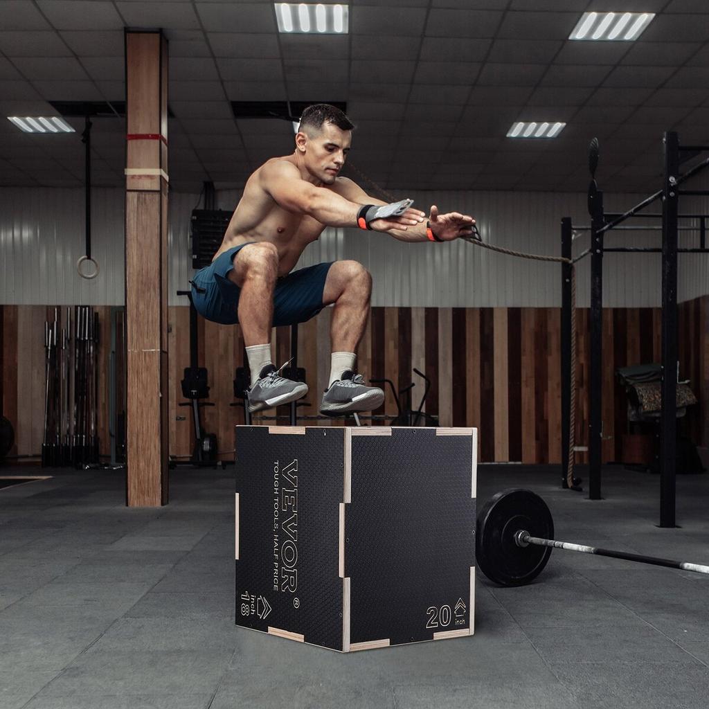 3 In 1 Plyometric Jump Box, 20/18/16 Inch Wooden Plyo Box, Platform & Jumping Agility Box, Anti-Slip Fitness Exercise Step Up Box for Home Gym