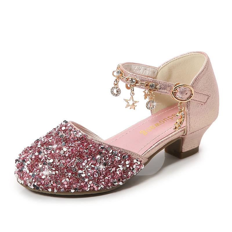 Girls' Crystal Sequin Princess Sandals 2025 - Summer High Heels with Hollow Design