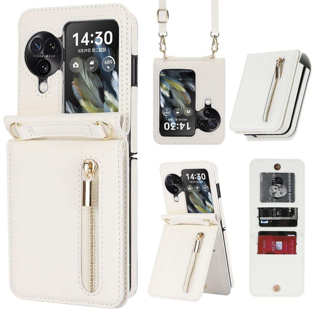 Crossbody Zipper Cards Solt Wallet Leather Case for OPPO Find N3 Flip 5G N2 PGT110 N2flip Vertical Purse Long Lanyard Bag Cover