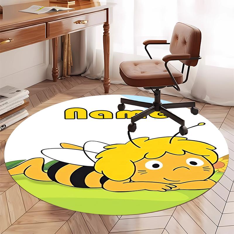 Custom Name Maya the Bee Printed Round Rug Carpet Chair Rug Area Rug Entryway Doormats,for Office Chair Living Room Bedroom Kitchen Room.