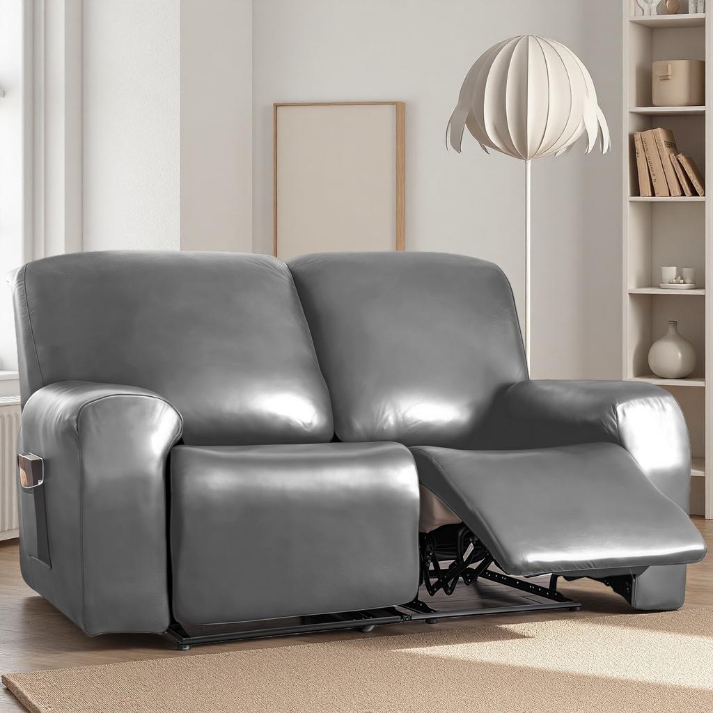 Waterproof Loveseat Sofa Recliner Cover 2-Seater with Side Pockets Stretch PU Leather Recliner Sofa Cover Living Room