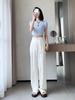 Satin Embossed Wide-leg Pants Women's Summer Thin High Waist Straight-leg Pants Casual Pants