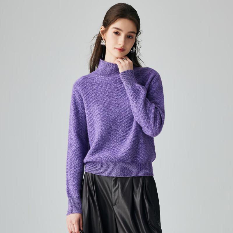 Paluo Women's 100% Cashmere Twill Jacquard Mock Neck Sweater