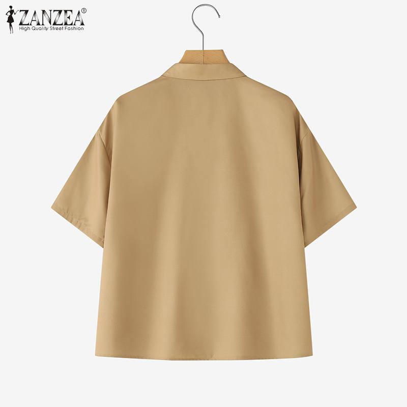 ZANZEA Lässige Bluse mit Umlegekragen und lockeren Kurzarmärmeln für Damen