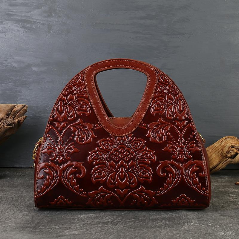 High-end, Light Luxury, Retro Ethnic Style Handbag, Genuine Leather Bag for Middle-aged Mothers, Single-shoulder Crossbody Bag