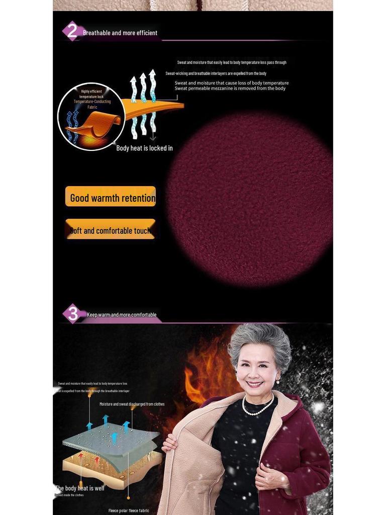 Damen Fleece-gefütterte Kapuzen-Sweatshirtjacke für Mittelalte & Ältere - Oma Herbstbekleidung