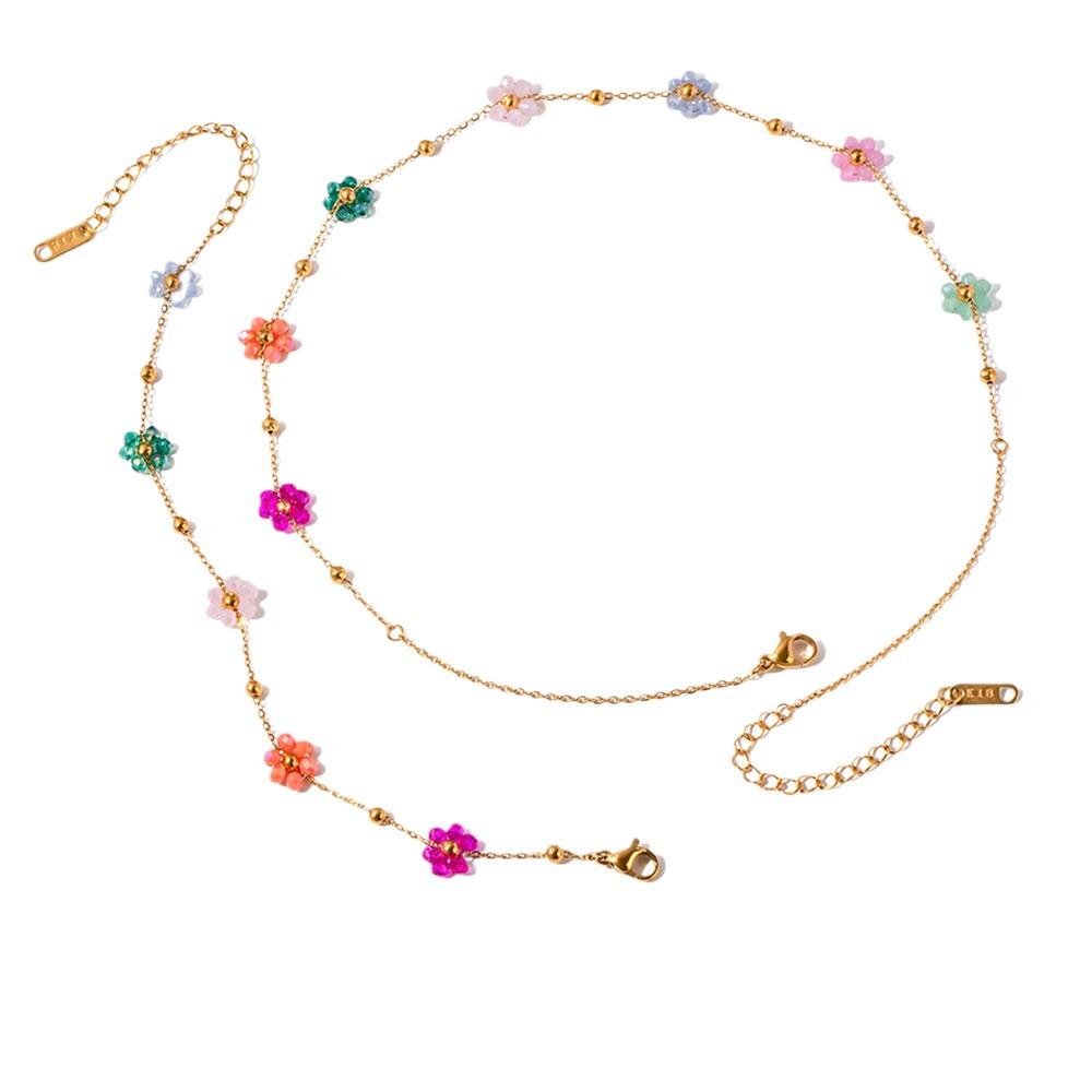 Women's Titanium Steel Crystal Flower Choker Necklace Set