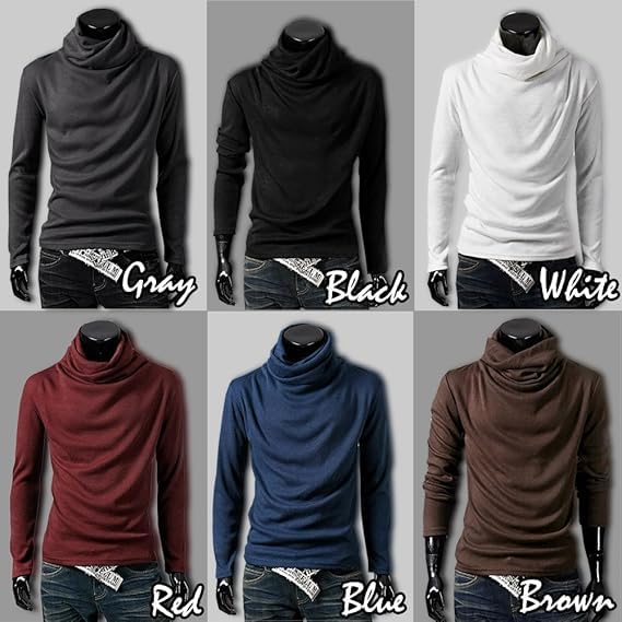 Make 2 Be Cut and Sewn Solid Lightweight Voluminous Long Mock Long MF67 Men's High-Neck Shirt, Color, Fabric, Neck, Sleeve, Afghan, Turtleneck, Neck,
