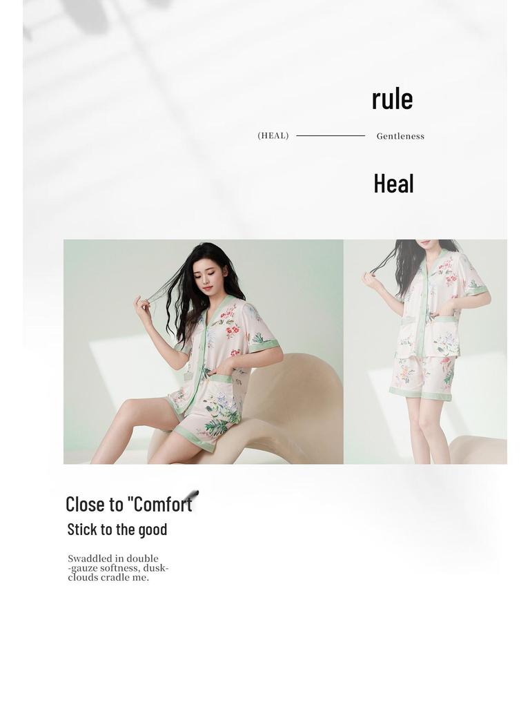 Women's Plus Size Summer Pajama Set - 3 Piece: Short Sleeve Top, Long Pants, Light Ice Silk, Outdoor Wearable, High-End Feel.