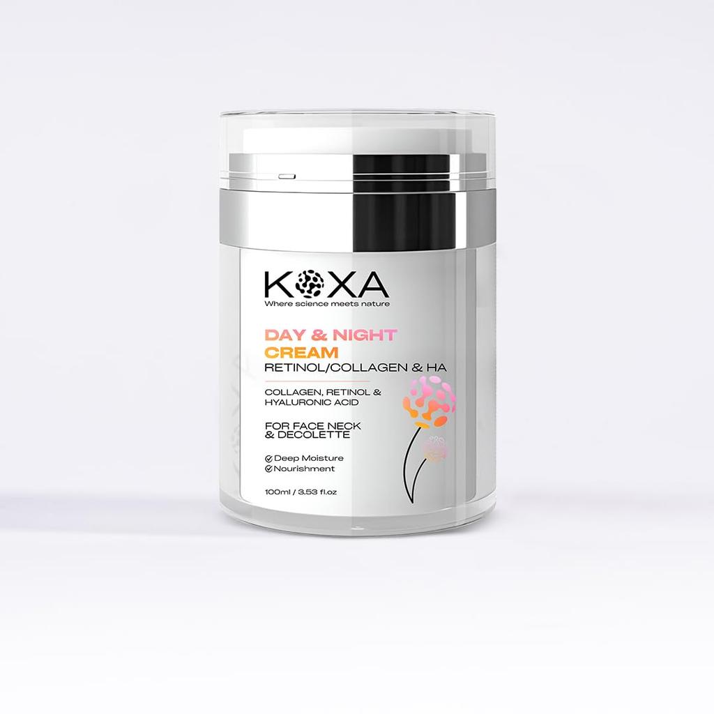 KOXA COSMETIC Day & Night Face Cream with Retinol, Collagen & Hyaluronic Acid | Anti-Aging Moisturizer for Face, Neck & Decollette | Deep Moisture