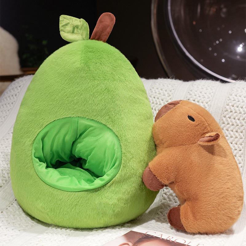 32cm New Capybara Cute Cartoon Avocado Capybara Dolls Furry Plush Toys Family Room Decor for Girlfriends and Kids Birthday Gifts