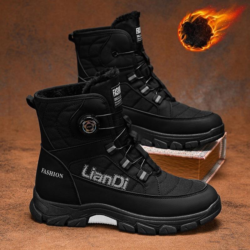 Men's Thick-Sole Snow Boots Winter High-Top Lined Warm Boots Rotating Buckle Anti-Slip Wear-Resistant Cotton Footwear