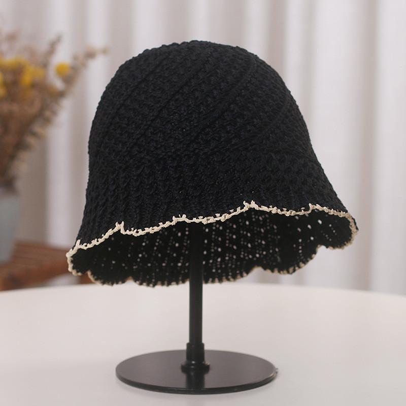 Chic Round Top Wide Brim Fisherman Hat Women Sun Hat Korean Hollow Out Breathable