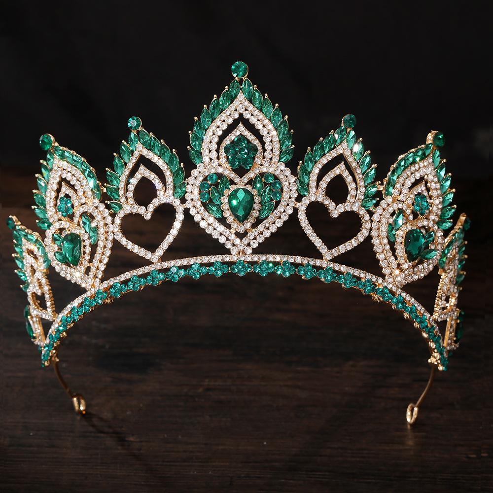 DIEZI 8 Colors Elegant Vintage Baroque AB Crystal Heart Crown For Women Girls Wedding Bride Queen Bridal Tiaras Hair Accessories