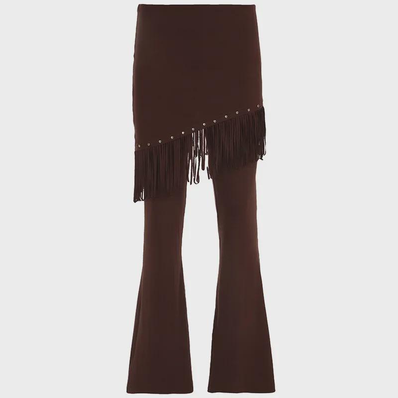 

«Брюки для танцев в стиле вестерн с заклепками, расклешенные, облегающие бедра, с заниженной талией» Large коричневый