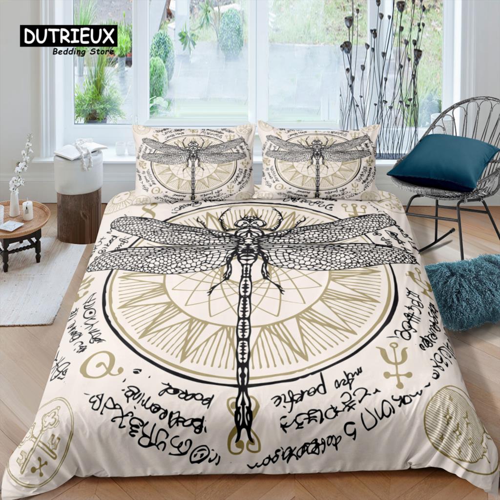 Home Living Luxury 3D Dragonfly Print Bedding Set Flower Duvet Cover Pillowcase Queen and King EU/US/AU Size Polyester Bedding