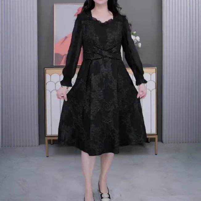 Spring 2025 Fashion Plus Size Suzhou Embroidery Jacquard Dress for Middle-Aged Women