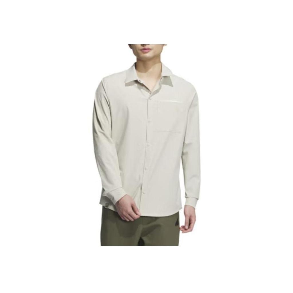 Adidas Solid Color Casual Sports Long Sleeve Shirt Men Shirts Light-Brown JE8598