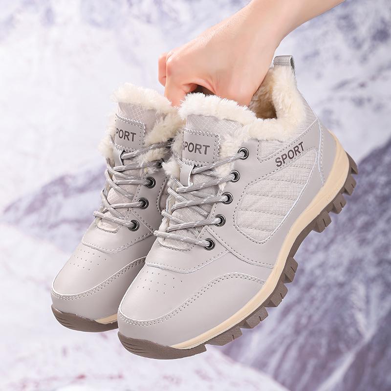 TUINANLE Couple Outdoor Hiking Shoes Warm Plush Flat Lace Breathable Soft Sole Low-top Boots Unisex Camping
