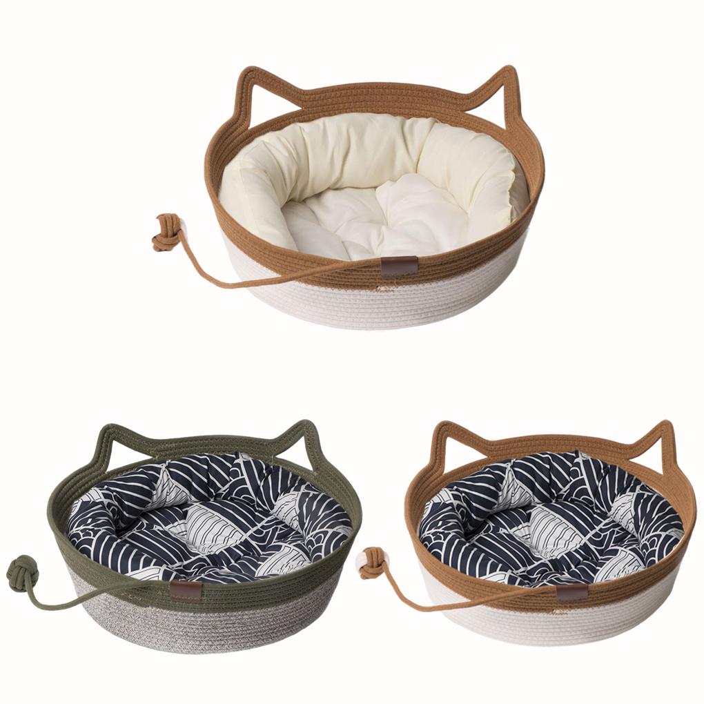 Gewebter Katzenkorb, Katzenbettkorb, runder Seil gewebter Raum, Katzennest, geeignet für Jahreszeiten, Sommerkratzhaus