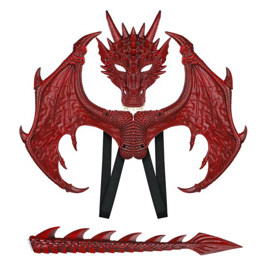Dragon Mask And Wings Combo Children s Costumes Set, with Tail Wing, Lightweight Set Dress Up Cosplay Costumes, for Ages 3-12 Halloween