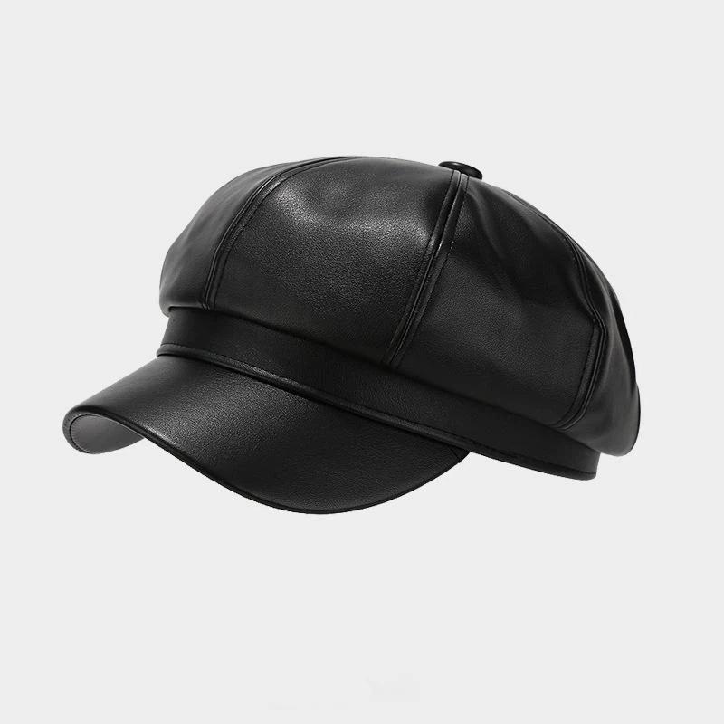 

Unisex Pu Leather Beret Retro Korean Style Octagonal Newsboy Artist Cap For Photography Dates And Urban Commuting