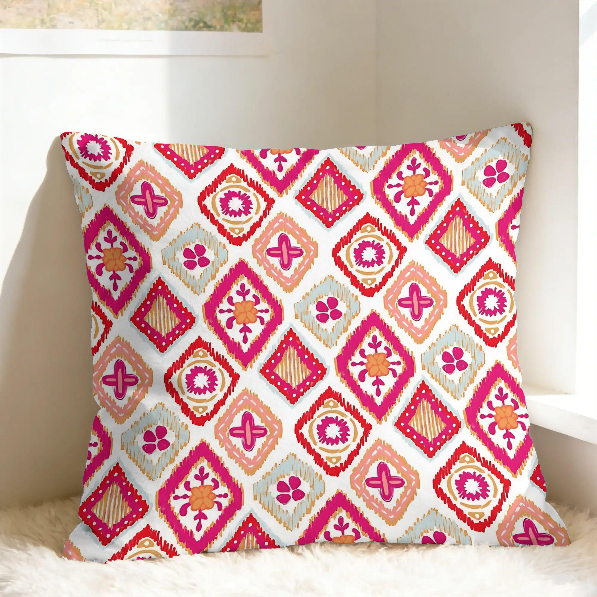 Ikat Moren Roodoranje Abrikoos Kussensloop Comfortabele Kussensloop Voor Bank Bank Bed Woonkamer Mode Kussenhoes 40x40cm