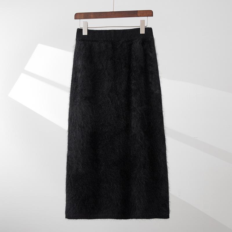 Stylish Thick Pure Cashmere Brushed Knit Slimming Skirt One Size