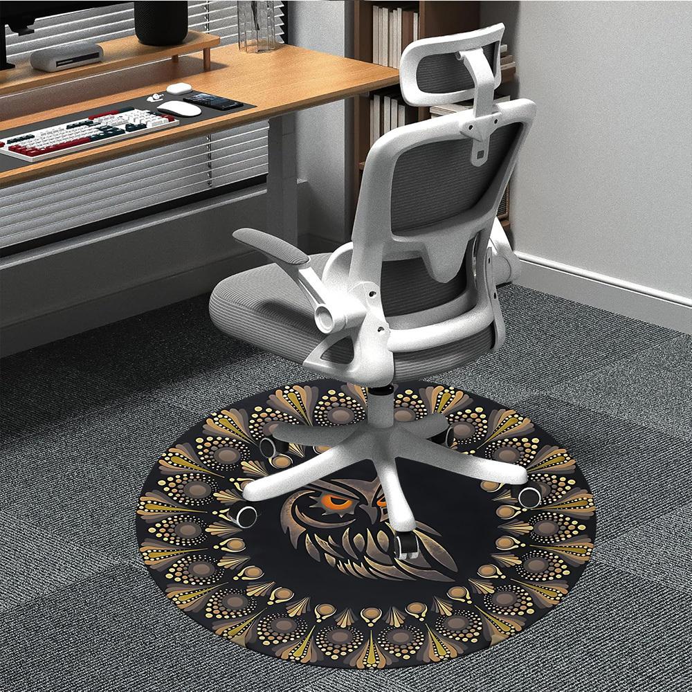 1PC Owl Mandala Office Round Area Rug, Mat Suitable For Office, Under Office Chairs Bedroom Living Room Home Decor, Room Deco
