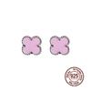 925 Sterling Silver Four Leaf Clover Purple Pine Stone Stud Earrings For Women Fashion Jewelry