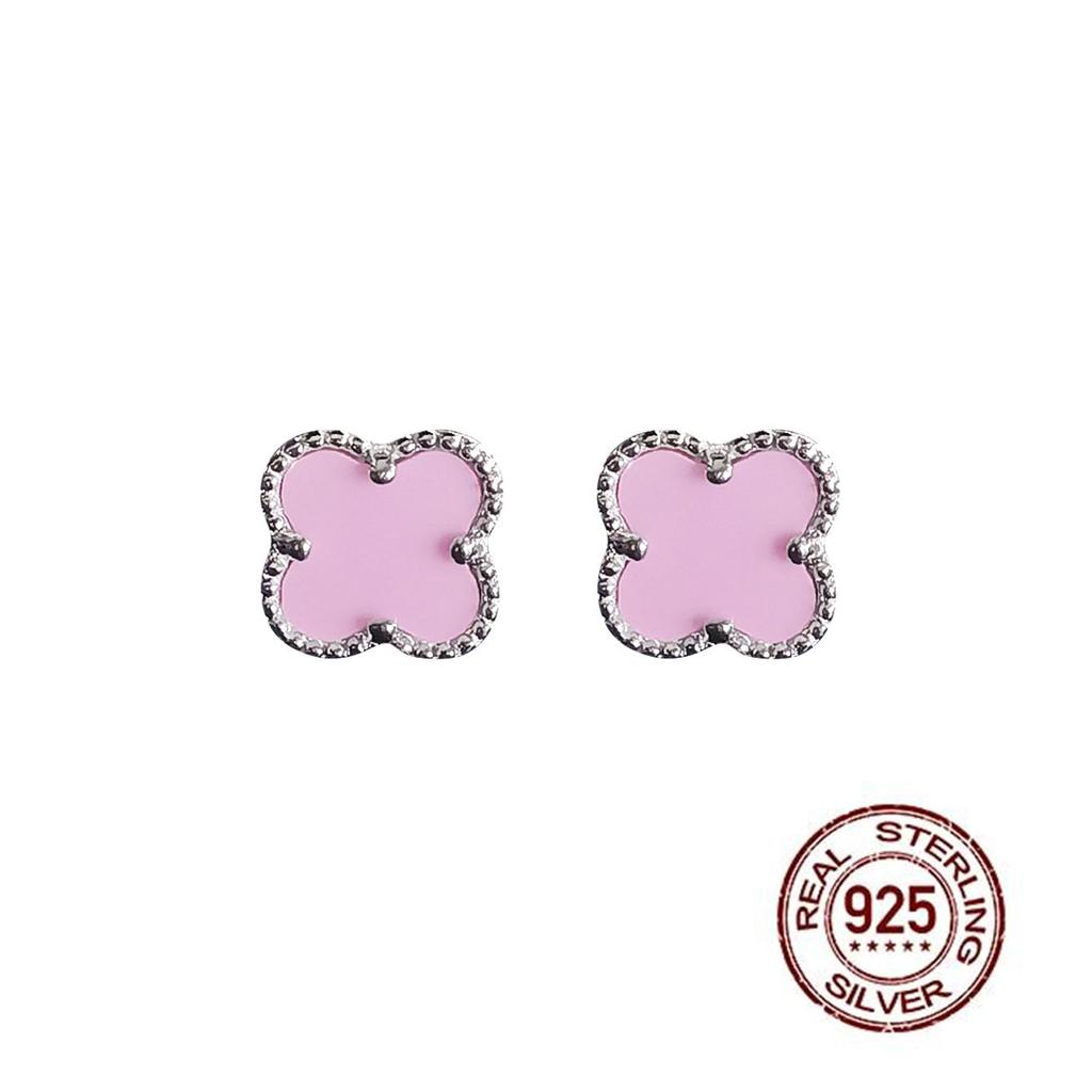 925 Sterling Silver Four Leaf Clover Purple Pine Stone Stud Earrings For Women Fashion Jewelry